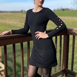 Cynthia Rowley Long Button Sleeve Black Crepe Cocktail Dress XS